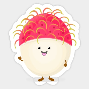 Cute pink happy rambutan cartoon character illustration Sticker